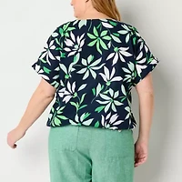 Liz Claiborne Womens Plus Round Neck Short Sleeve Blouse