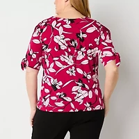 Liz Claiborne Womens V Neck Short Sleeve Plus Blouse