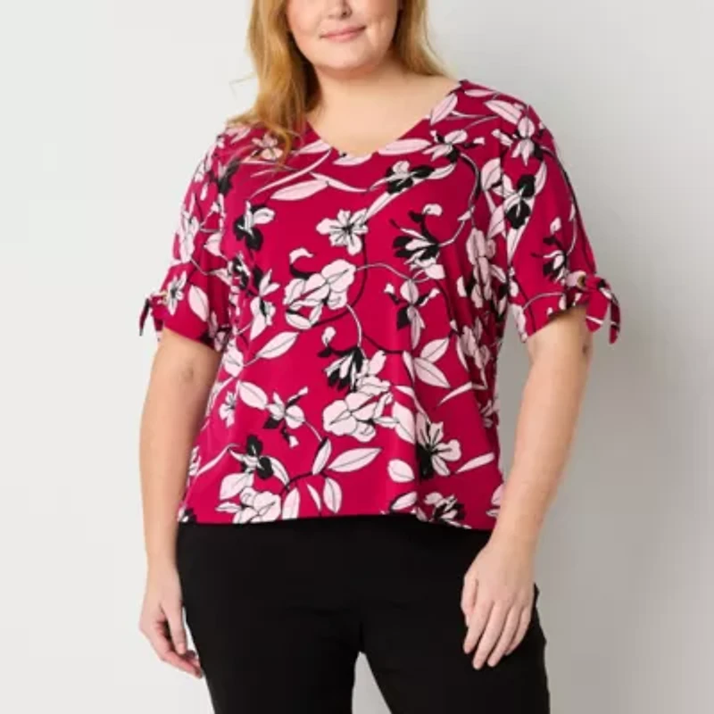 Liz Claiborne Womens V Neck Short Sleeve Plus Blouse