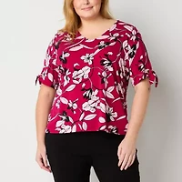 Liz Claiborne Womens V Neck Short Sleeve Plus Blouse
