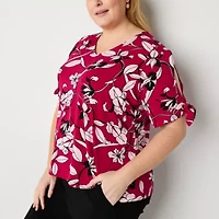 Liz Claiborne Womens V Neck Short Sleeve Plus Blouse