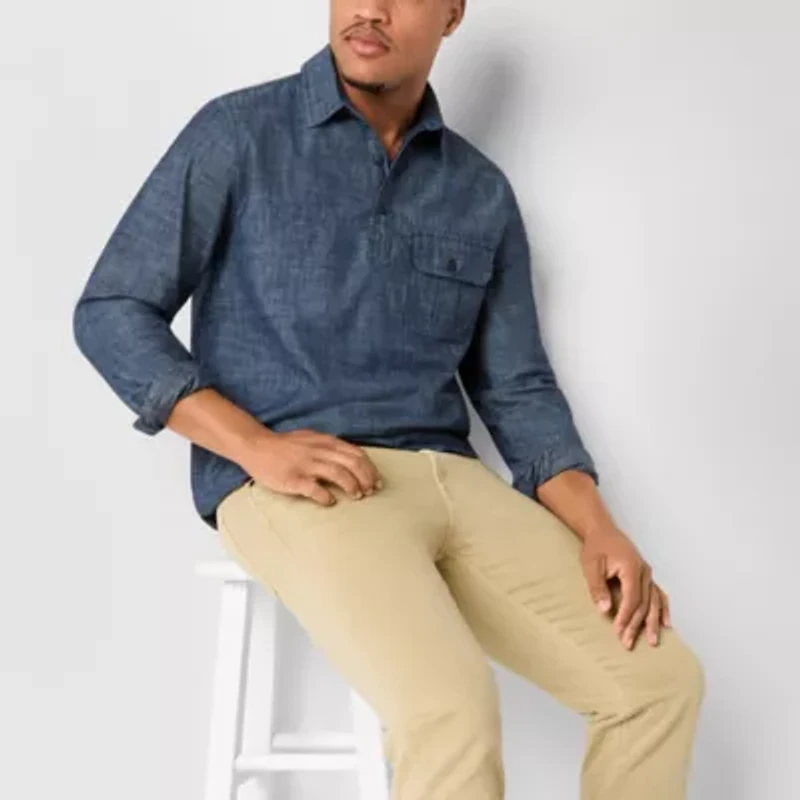 mutual weave Mens Regular Fit Long Sleeve Popover Shirt