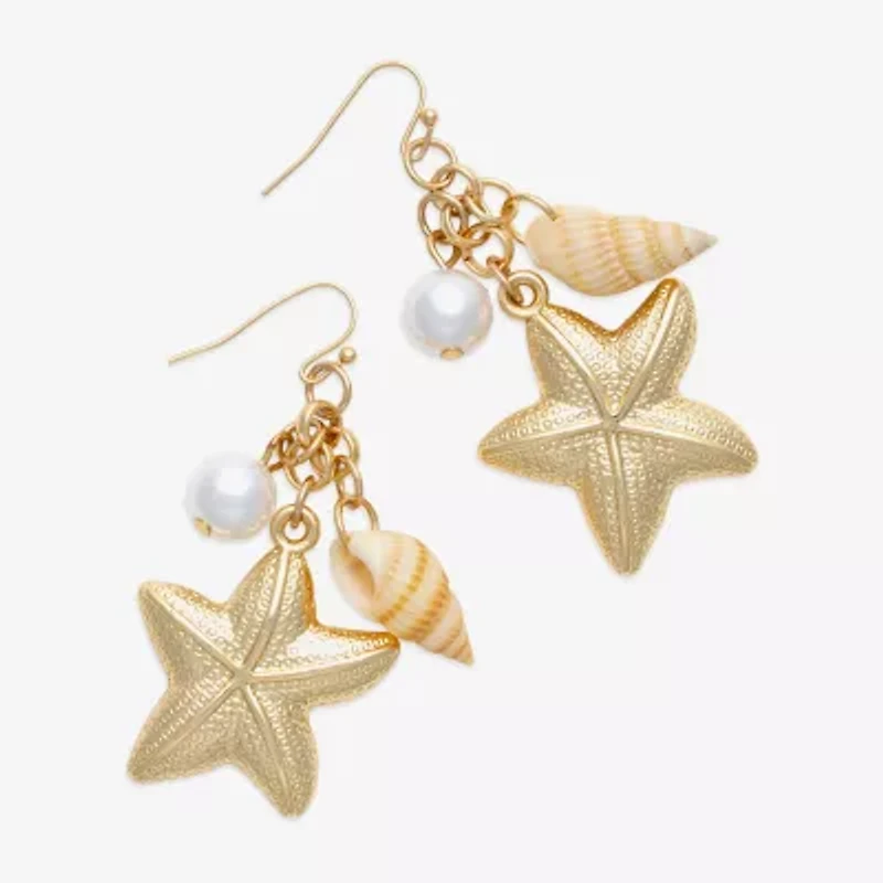 Bijoux Bar Womens White Simulated Pearl Drop Earrings