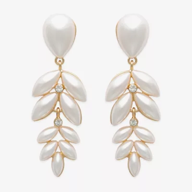 Bijoux Bar Womens White Simulated Pearl Star Drop Earrings