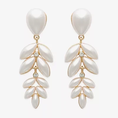 Bijoux Bar Womens White Simulated Pearl Star Drop Earrings