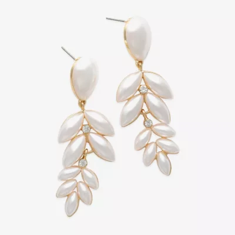 Bijoux Bar Womens White Simulated Pearl Star Drop Earrings