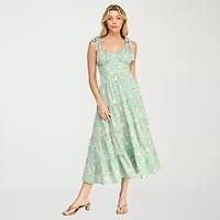 Trixxi Womens Juniors Floral Midi Fit + Flare Dress