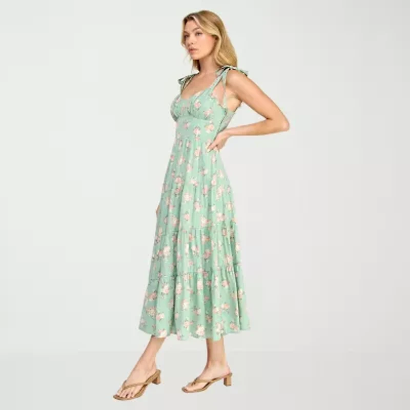 Trixxi Womens Juniors Floral Midi Fit + Flare Dress