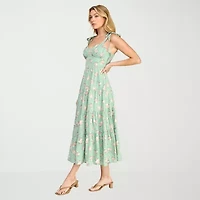 Trixxi Womens Juniors Floral Midi Fit + Flare Dress