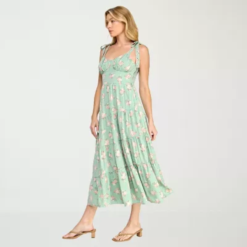 Trixxi Womens Juniors Floral Midi Fit + Flare Dress