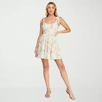 Trixxi Womens Juniors Sleeveless Floral Fit + Flare Dress