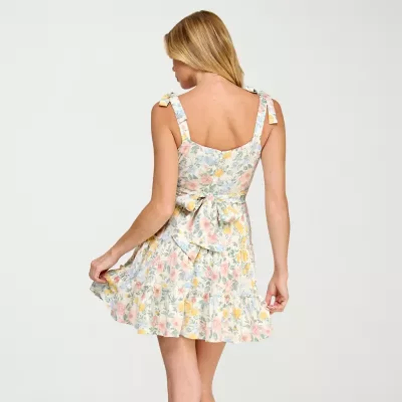 Trixxi Womens Juniors Sleeveless Floral Fit + Flare Dress