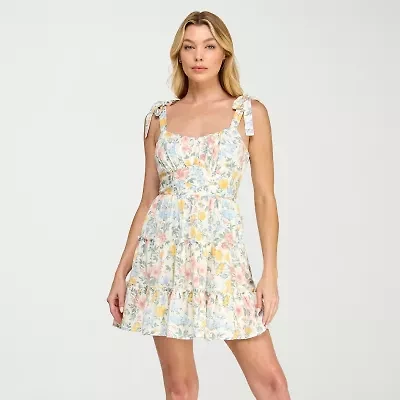 Trixxi Womens Juniors Sleeveless Floral Fit + Flare Dress