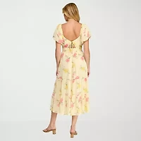 Trixxi Womens Juniors Short Sleeve Midi Floral A-Line Dress