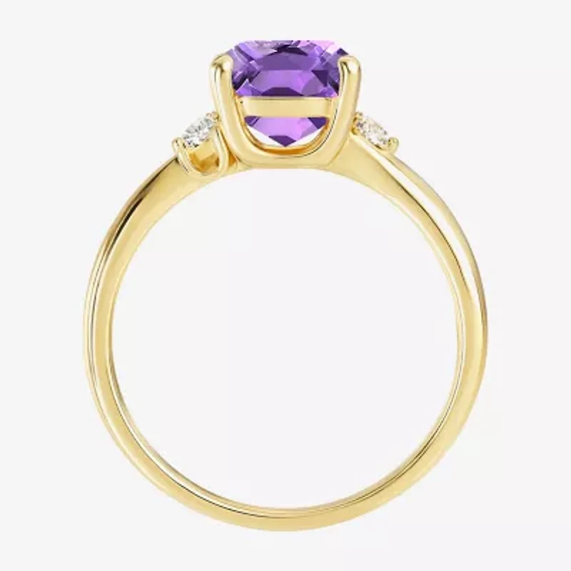 (I-J/I2-I3) Womens Diamond Accent Genuine Gemstone 10K Gold Cushion Side Stone Cocktail Ring