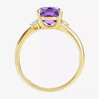 (I-J/I2-I3) Womens Diamond Accent Genuine Gemstone 10K Gold Cushion Side Stone Cocktail Ring