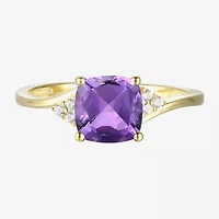 (I-J/I2-I3) Womens Diamond Accent Genuine Gemstone 10K Gold Cushion Side Stone Cocktail Ring