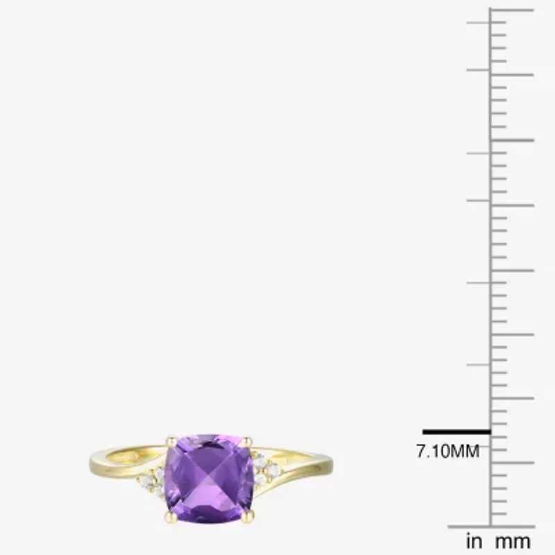 (I-J/I2-I3) Womens Diamond Accent Genuine Gemstone 10K Gold Cushion Side Stone Cocktail Ring
