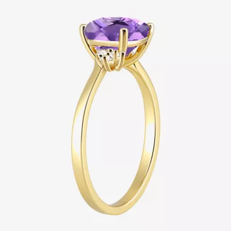 (I-J/I2-I3) Womens Diamond Accent Genuine Gemstone 10K Gold Cushion Side Stone Cocktail Ring