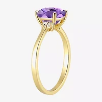 (I-J/I2-I3) Womens Diamond Accent Genuine Gemstone 10K Gold Cushion Side Stone Cocktail Ring