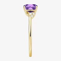 (I-J/I2-I3) Womens Diamond Accent Genuine Gemstone 10K Gold Cushion Side Stone Cocktail Ring