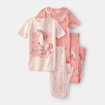 Carter's Little & Big Kid Girls Crew Neck Short Sleeve 4-pc. Pajama Set