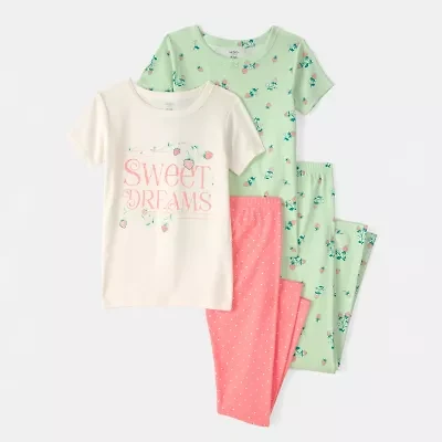Carter's Little & Big Kid Girls Round Neck Short Sleeve 4-pc. Pajama Set