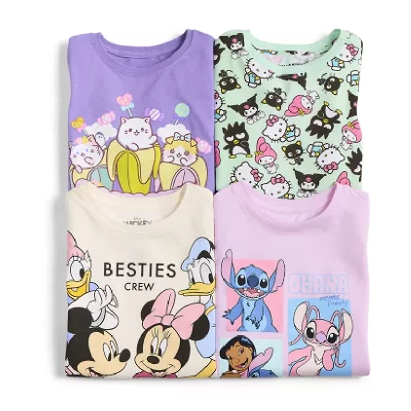 Little & Big Kid Girls Crew Neck Short Sleeve Regular Fit Mickey and Friends Graphic T-Shirt