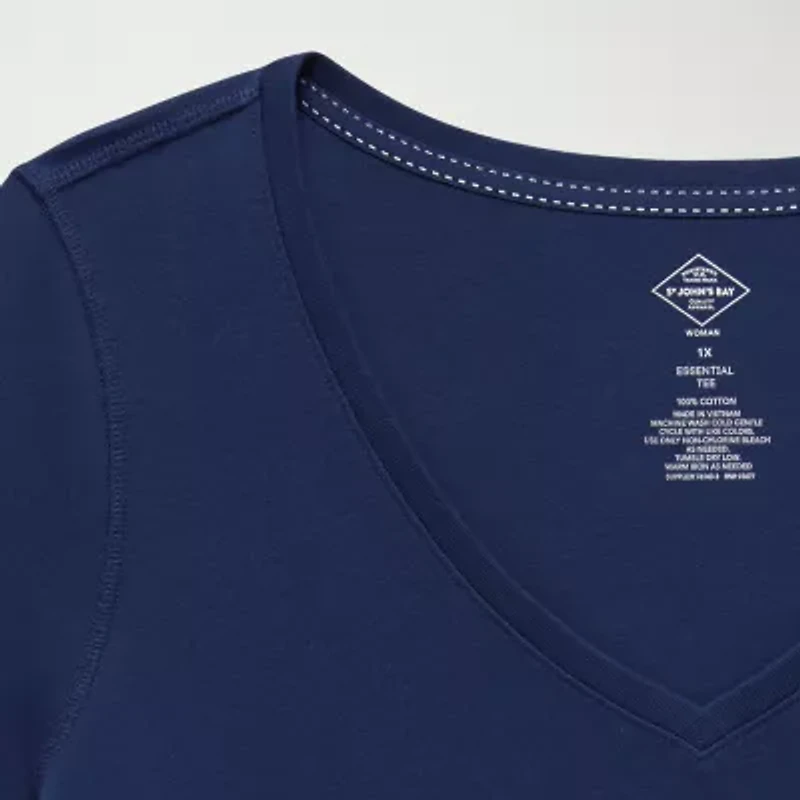 St. John's Bay Womens Plus V Neck 3/4 Sleeve T-Shirt
