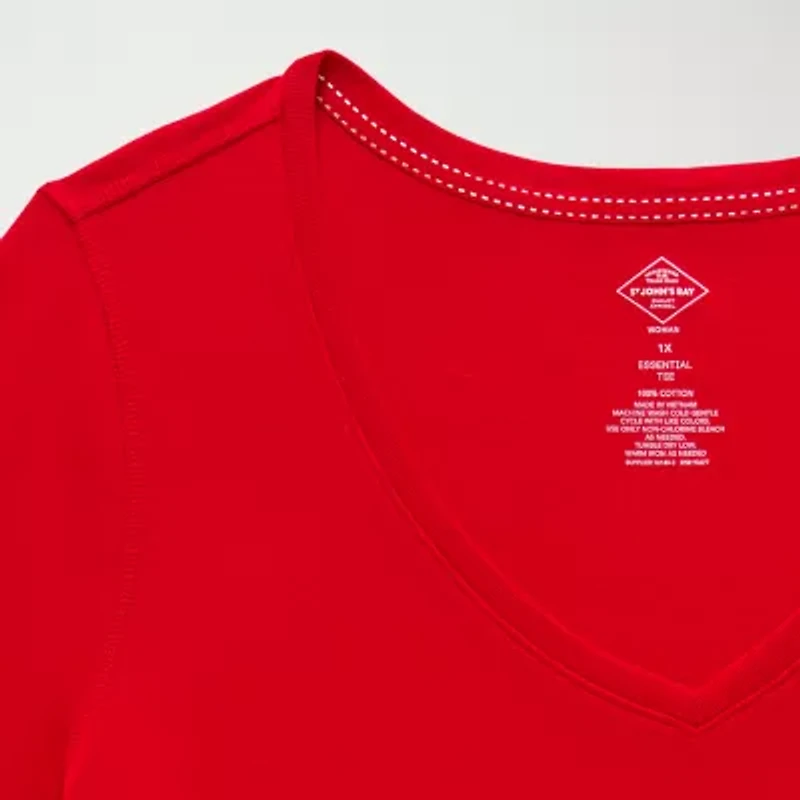 St. John's Bay Womens Plus V Neck 3/4 Sleeve T-Shirt
