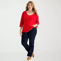 St. John's Bay Womens Plus V Neck 3/4 Sleeve T-Shirt