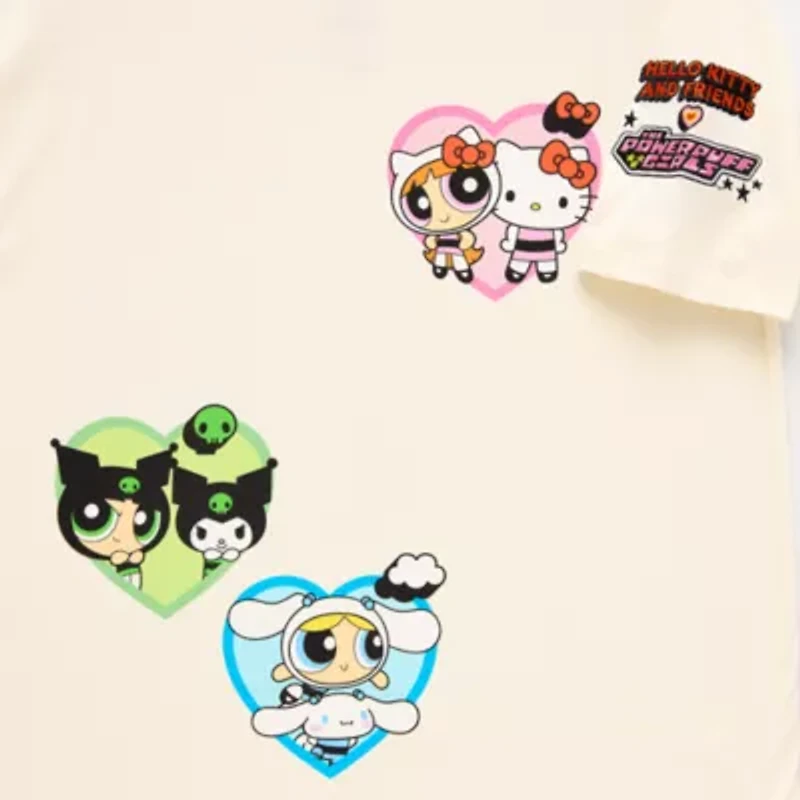Hk X Ppg Oversized Tee Womens Juniors Crew Neck Short Sleeve Hello Kitty Powerpuff Girls Graphic T-Shirt