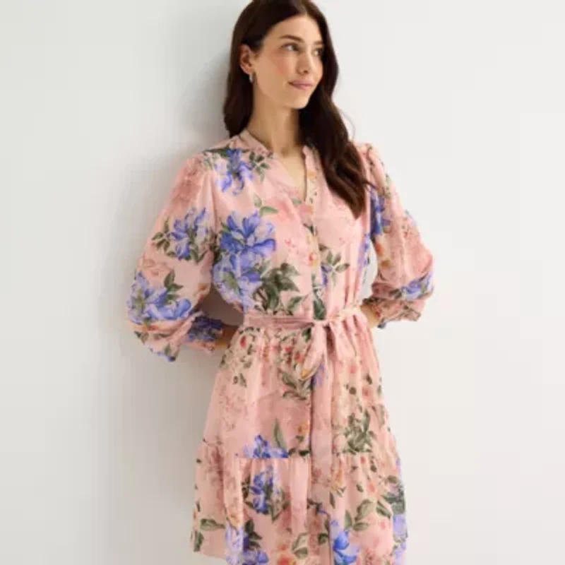 Isabel & Nina Womens 3/4 Sleeve Floral Fit + Flare Dress