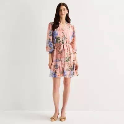 Isabel & Nina Womens 3/4 Sleeve Floral Fit + Flare Dress