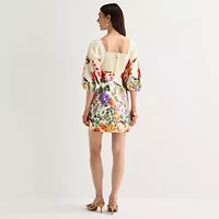 Brannan Womens Elbow Sleeve Floral Sheath Dress
