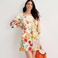 Brannan Womens Elbow Sleeve Floral Sheath Dress