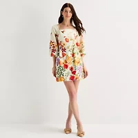 Brannan Womens Elbow Sleeve Floral Sheath Dress