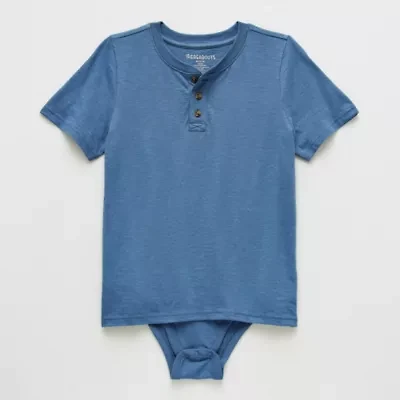 Thereabouts Little & Big Kid Boys Bodysuit Closure Easy-on + Easy-off Adaptive Henley Neck Short Sleeve
