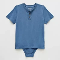 Thereabouts Little & Big Kid Boys Bodysuit Closure Easy-on + Easy-off Adaptive Henley Neck Short Sleeve