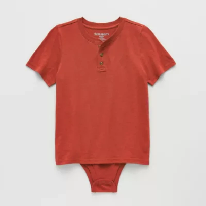 Thereabouts Little & Big Kid Boys Bodysuit Closure Easy-on + Easy-off Adaptive Henley Neck Short Sleeve