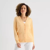 Liz Claiborne Womens V Neck Long Sleeve Button Cardigan