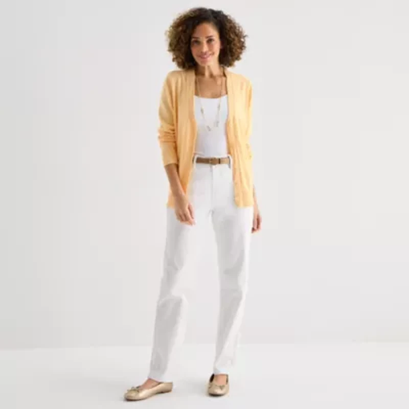 Liz Claiborne Womens V Neck Long Sleeve Button Cardigan