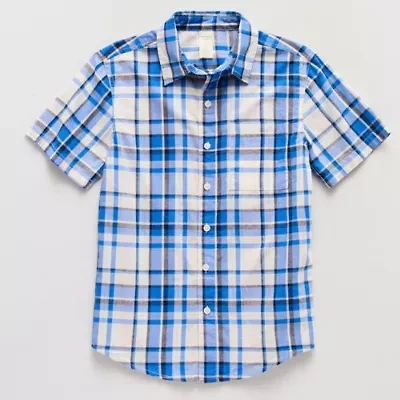 Thereabouts Little & Big Kid Boys Easy-on + Easy-off Sensory Friendly Short Sleeve Regular Fit Button-Down Shirt