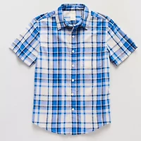 Thereabouts Little & Big Kid Boys Easy-on + Easy-off Sensory Friendly Short Sleeve Regular Fit Button-Down Shirt