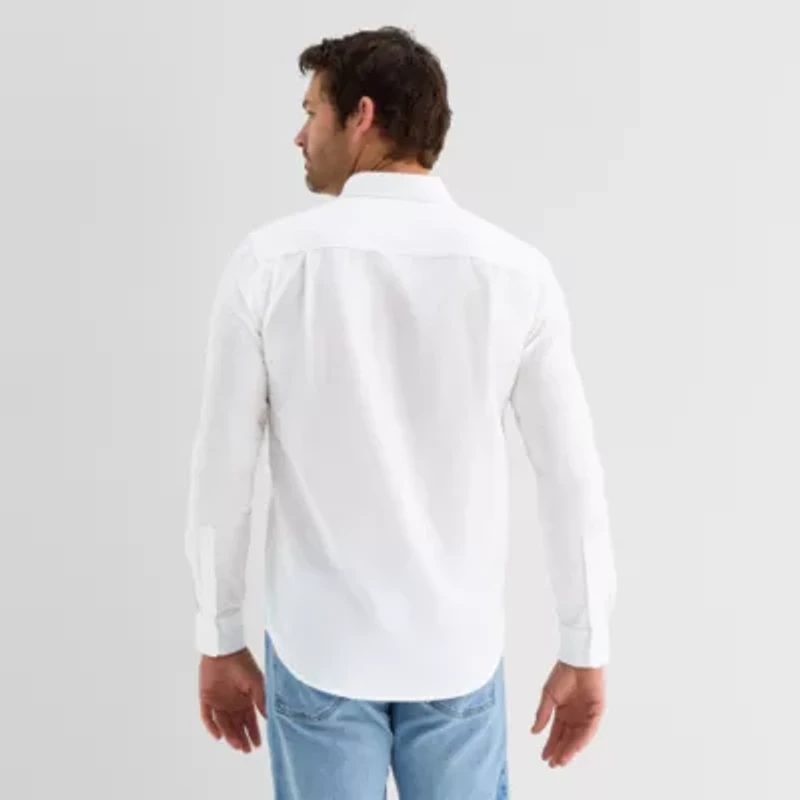 St. John's Bay Slub Mens Long Sleeve Button-Down Shirt