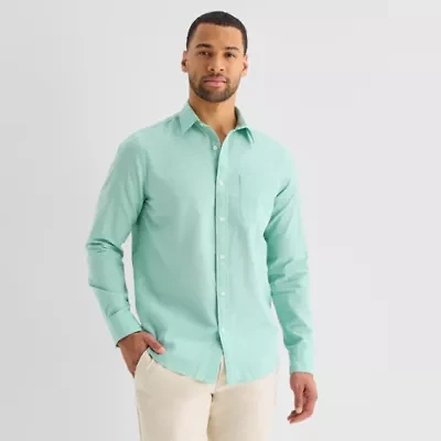 St. John's Bay Slub Mens Long Sleeve Button-Down Shirt