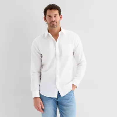St. John's Bay Slub Mens Long Sleeve Button-Down Shirt