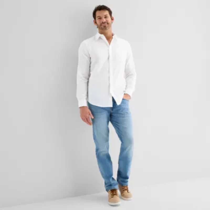 St. John's Bay Slub Mens Long Sleeve Button-Down Shirt