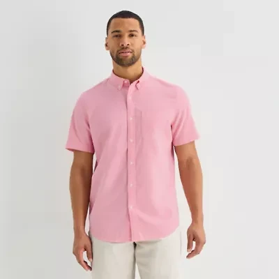 St. John's Bay Oxford Mens Short Sleeve Classic Fit Button-Down Shirt