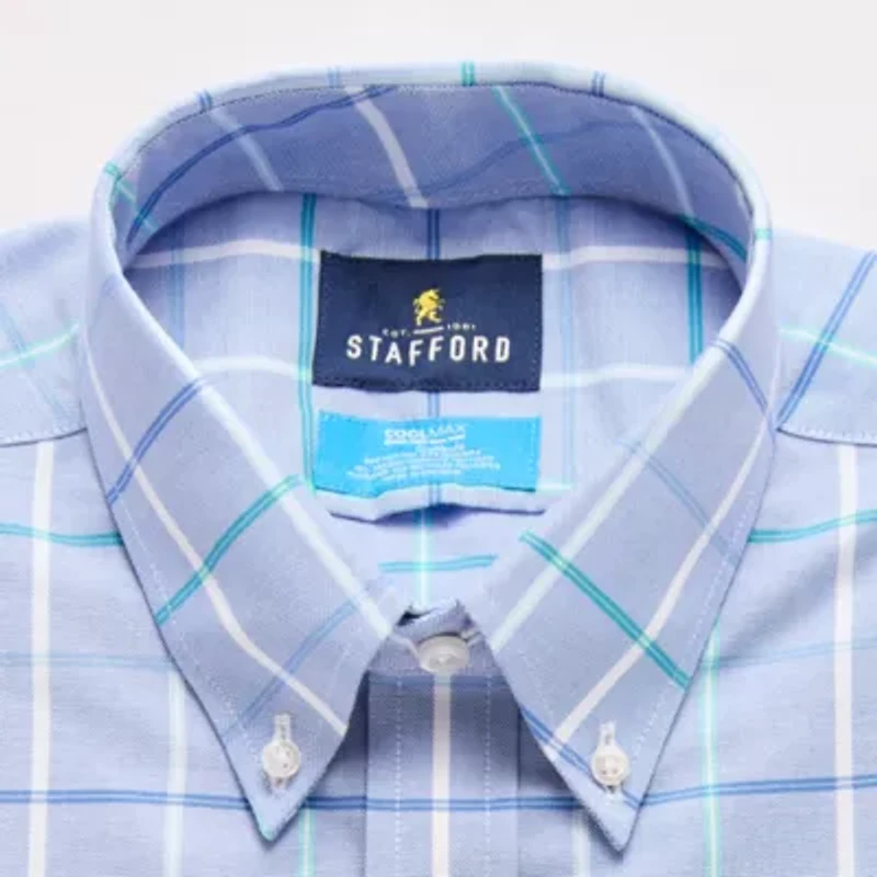 Stafford Coolmax All Season Ecomade Oxford Mens Slim Fit Stretch Fabric Wrinkle Free Long Sleeve Dress Shirt